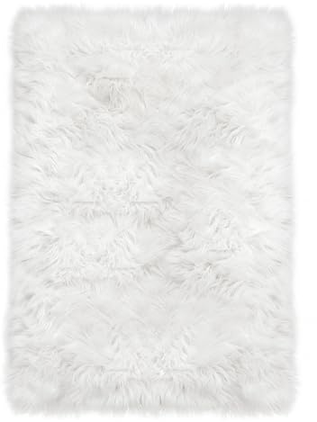 Latepis Tapis en fausse fourrure blanche moelleux et lavable pour salon, chambre à coucher, dortoir, décoration de luxe rectangulaire