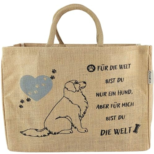 Domelo Einkaufskörbe. Bedruckte Einkaufstasche. Jute Tasche groß. Korbtasche, wasserabweisenden Strandtasche. Jutetaschen Shopper als Shopping bag. Nachhaltige Tragetasche (Hund)