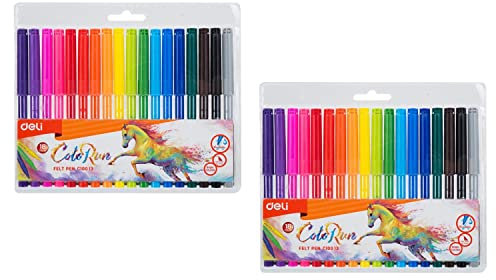 DELI ColoRun Filzstifte, 2,0 mm, 18 Farben, 2 Stück