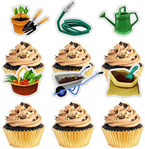MEFENG Cupcake Topper, 18 Pcs Vegetable Garden Theme - Spring Party Decor, Food Safe Paper Material - Birthday, Baby Shower, Anniversary