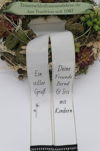 Trauerschleife Kranzschleife nach Kundenwunsch bedruckt (100 mm, weiß)