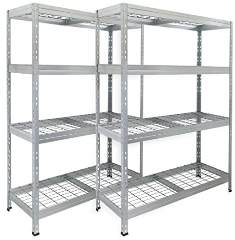 Master Regale 2er-Set Rivet Schwerlastregal mit Stahlgitter-Boden 180x120x45cm(HxBxT) 250 kg pro Boden verzinkt. Steckregal Metallregal Kellerregal Lagerregal Werkstattregal