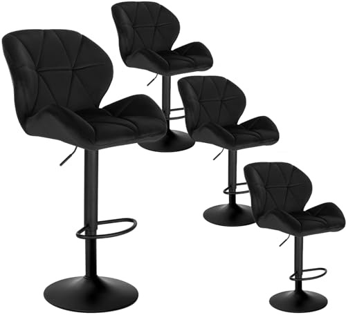 WOLTU Barhocker 4er Set Barstuhl Tresenhocker Bistrohocker Designer Hocker mit Rückenlehne, höhenverstellbar, drehbar, Samt Stahl, Schwarz BH139sz-4
