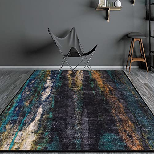 Rururug Moderner Teppich für Wohnzimmer 140x200CM - Pflegeleicht - Dunkelgrün, Schwarz, Grau, Braun, Duck Egg - Meliert Abstraktes Muster rutschfeste Waschbare Teppich