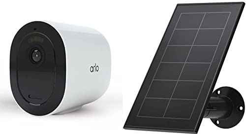 Arlo Go 2, Caméra de Surveillance WiFi 100% sans Fils et Mobile Via SIM 3G/4G LTE, Vision Nocturne Couleur, Projecteur LED Intégré & Arlo Accessoire certifié Officiel Panneau Solaire, Blanc