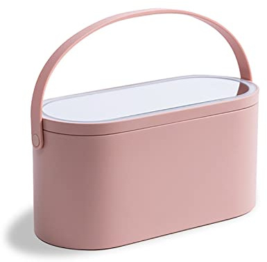 ipalmay Multifunationl Makeup Organizer Storage Box with Led Cosmetic Mirror and Removable LED Light, Portable Cosmetic Organiser for Women Girl Travelling, Pink