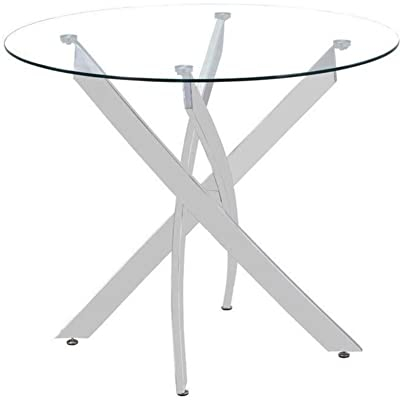 GOLDFAN Runder Esstisch Glas Moderner Küchentisch Runder Glastisch Esszimmertische für Esszimmer Wohnzimmer Küche, Silber 80cm