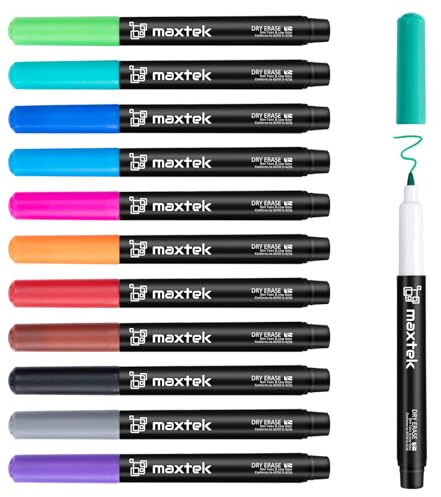 maxtek Whiteboard Pens, 0.7mm Ultra Fine Tip, 12 Colours Pack of 12 | Low Odour Extra Fine Whiteboard Markers for School Office Home Calendar