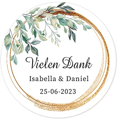 50 PERSONALISIERT vielen Dank Aufkleber für Gastgeschenke Hochzeit Taufe Verlobung Geburtstag Kommunion Geschenke Etiketten - Rd 085 (Eukalyptus)