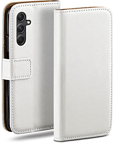 moex Book Case für Samsung Galaxy A54 5G Handyhülle mit Kartenfach, Hülle klappbar 360 Grad Schutzhülle, Klapphülle Flip Case Cover, PU Leder Handytasche Lederhülle, Weiß