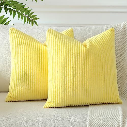 JOTOM 2er Set Cord Kissenbezüge Kissenhülle Dekorative Zierkissen Sofakissen Couchkissen Dekokissen Kissenbezug Deko Kissenhülle für Sofa Wohnzimmer 50x50cm Gelb