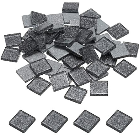 sourcing map Mosaïque Carrelage Tuile Tesselle, Verre Éclat Cristal Vrac Carré Paillettes Carreaux 2x2cm pour Maison Décoration, Pack de 50(200g, Foncé Gris)