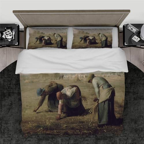 DINGSION Jean-Francois Millet Style Duvet Cover Set 3 Pieces the Gleaners Breathable Comfortable Bedding Set for Bedroom with 2 Pillow Shams Single XL