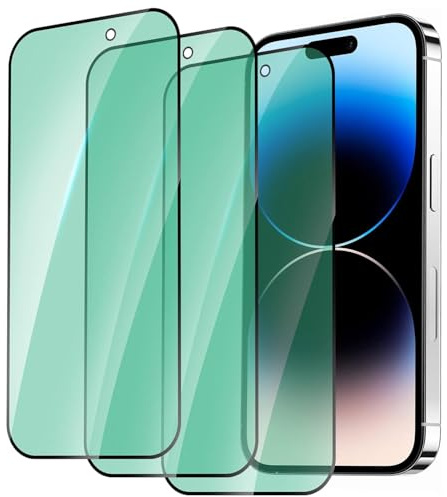 DYNASCO 3 Pezzi Pellicola Protettiva per iPhone 14 Pro, Durezza 9H Anti Luce Blu Vetro Temperato Protezione Schermo per iPhone 14 Pro - Luce Verde Protezione Gli Occhi, Anti-Graffio, Anti-Impronte
