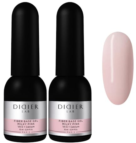 DIDIER LAB - Premium Fiberglas Gel Nägel Base Milky Pink - Base Coat Starker Unterlack für Nägel mit Vitaminen und Mineralen - Soak Off Gel für UV Nagellack - für LED UV Lampe - 2x10 ml