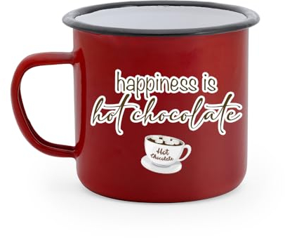 Happiness is Hot Chocolate Tazza Mug in Alluminio Rossa Natalizia Personalizzata Idea Regalo Festa Colazione Natale Decorazioni Natalizie Simpatica Felicità Cioccolata Calda The Latte Caffè Tisana