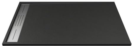 Vente-unique - Receveur de douche extra plat à poser ou à encastrer recoupable en résine SMC - Noir - 120 x 90 cm - LYROSA