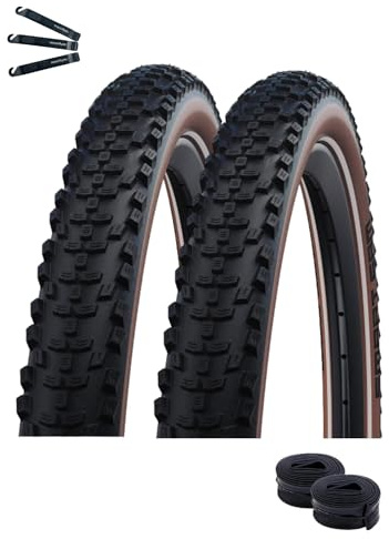 2 x Schwalbe Smart Sam Fahrradreifen Double Defense ADDIX Performance Line Schwarz/Bronze 65-622 (29x2.60) + 2 x Schwalbe Schläuche AV19F-40 inkl. Reifenheber