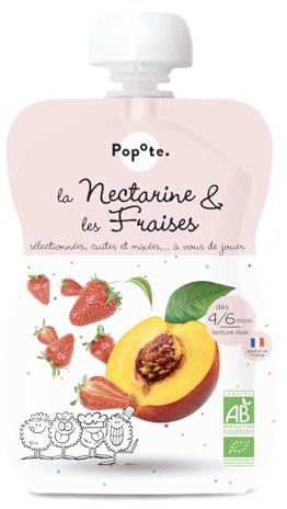 POPOTE Purée Nectarine Fraise Bio - 4/6 mois - Sans sucres ajoutés -10x120g