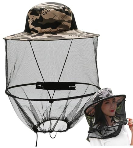 Mosquito Hat Net Midge Head Net Net Imker Hütze Gesichtsschildfischerhut faltbar für Außenwanderungen, Camping, Gartengrauen, Midge -Netz