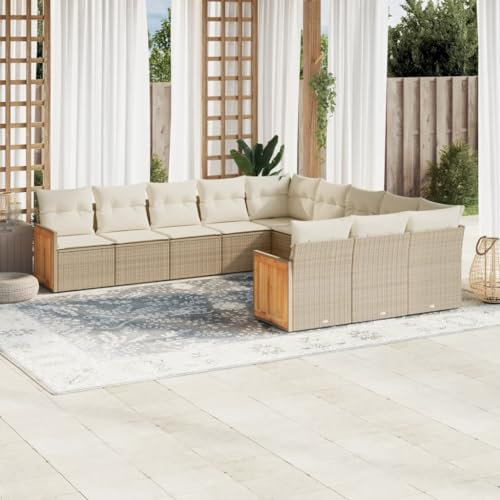 Rantry 11-TLG. Gartenmöbel Set mit Kissen Gartensofa Gartenlounge Balkonmöbel Loungesofa Rattansofa Modular Ecksofa Ecklounge Sitzgruppe Sofagarnitur Loungemöbel Beige Poly Rattan
