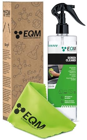 EQM - ECO-219 - Limpiador de Pantallas + Gamuza de Microfibra - 500 ML - Formato Premium - Todo Tipo de Pantallas - Tablet, móvil, portátil, cámara, LED, OLED…