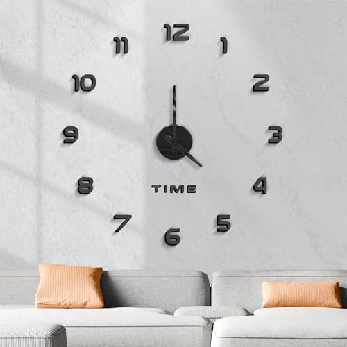 SHOPROM Orologio da Parete Adesivo Grande - Orologio da Parete Moderno Grande da 60 a 120 Cm - 3d Wall Clock Silenzioso (NERO)