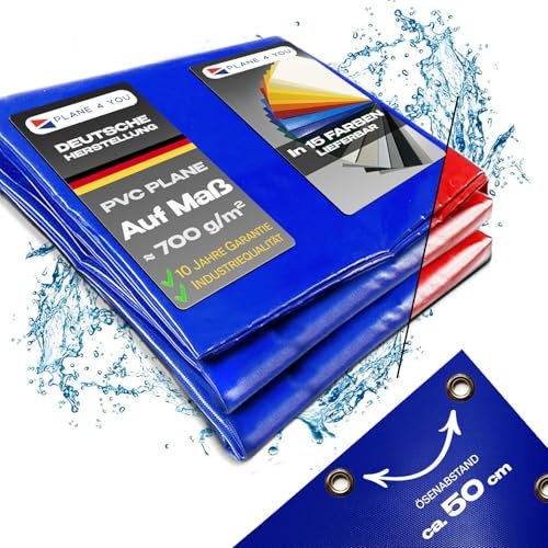 Telone di copertura su misura, larghezza fino a 2,50 m x lunghezza fino a 17 m, con occhielli Ø 10 mm e distanza di 50 cm, telone in PVC per camion in 15 colori su misura