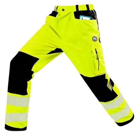 Mlvekrt Mens High Visibility Work Pants Reflective Safety Pants Waterproof Rain Pants Stretchy Ripstop Cargo Pants Outdoor Yellow