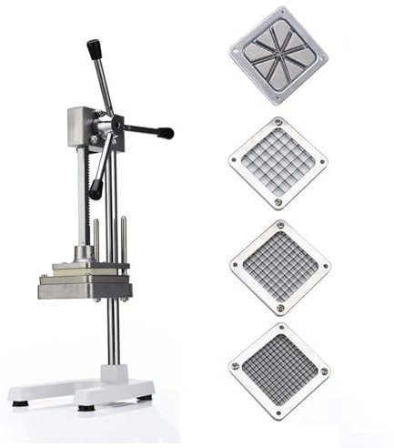 HmLotd Coupe-Frites Manuel, Coupe-Frites Vertical, avec tête de Coupe en Acier Inoxydable 304 (Amovible indépendamment) Conception de Base épaissie, adapté aux Pommes de Terre, Carottes (Argent)