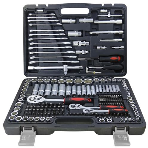 Pamatio 216-Piece 1/4&1/2&3/8 Drive Socket Set with Bits, Quick Release Ratchet Wrench - CR-V Socket Spanner Tool for Household DIY, Car Repair