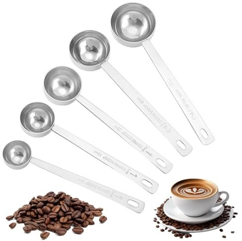 qorkhogr 5 cucharas de café, cucharadas de acero inoxidable, cuchara medidora de mango largo, herramienta de medición para café molido, té suelto y polvo, 5 ml