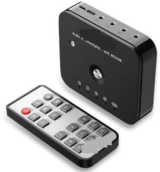 EDEDE Interruttore KVM, Switcher Stereo HiFi a 4 Porte da 3,5 mm 3 in 1OUT Wireless Music Ricevitore 5.0 Adattatore Audio Switch KVM(1)
