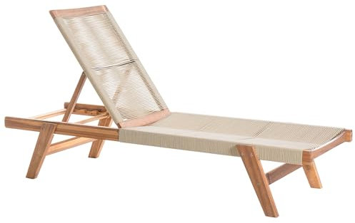 Beliani Gartenliege Akazienholz mit Seilgeflecht beige verstellbare Rückenlehne Prossedi