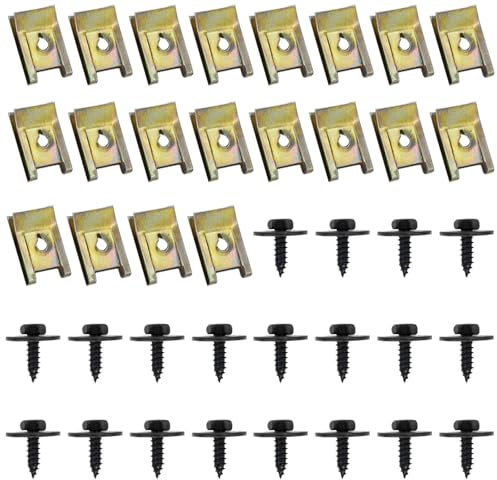 Sudnsadaks 40 Pcs Clips de Fixation Voiture, Vis Et Boulons de Voiture, U-Clip Fixation, Écrou et Clip Garde-Boue Automobile, Agrafes Carrosserie, Vis Soubassement, Vis d'Aile Carrosserie