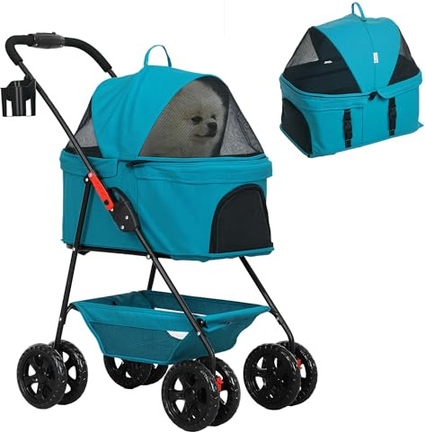 PawHut Hundewagen 3 in 1 Klappbar für Hunde & Katzen bis 4 kg Türkis