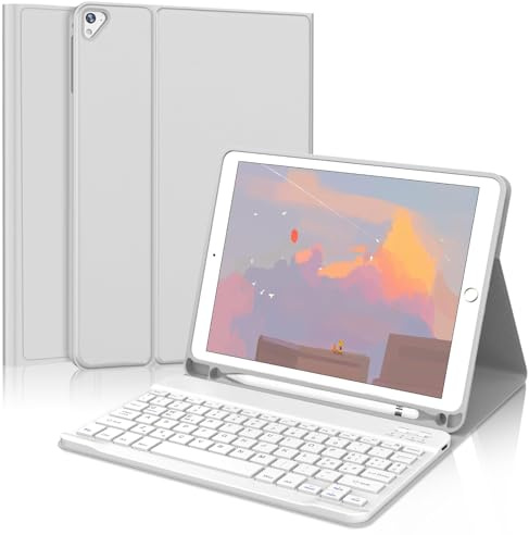 IVEOPPE Tastiera per iPad 6 Generazione 9.7, Cover Custodia Keyboard Italiano Bluetooth staccabile per iPad 5/Pro 9.7/Air 2/Air 1, Grigio chiaro