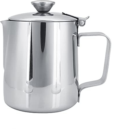 BuyWeek Pichet à Lait en Acier Inoxydable, Pot à Lait Inox Pot à Mousse de Lait avec Couvercle pour Art de Café de Latte Cappuccino (1000 ml)