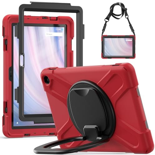 Tablet PC Väskor Fodral Fodral Kompatibel med Kindle Fire HD 10 Tablet-fodral (13:e generationen 2023), stötsäkert, robust fodral med 360 roterande stöd, Hand-/axelrem for Tablet Heavy Duty(Rosso)