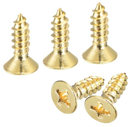 sourcing map 40Pcs Brass Wood Screws, M3.5 x 12mm Phillips Flat Head Self Tapping Screw WoodWorking Screw for Door Hinges, Wooden Furniture, Home Appliances