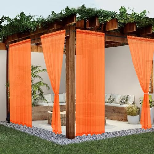 youleyar Sheer Outdoor Vorhänge für Terrasse Wasserdicht 2 Paneele Leinenoptik Stangentasche Indoor Orange Voile Vorhang für Wohnzimmer, Schlafzimmer, Veranda, Pergola, Cabana, Pavillon (132 x 308 cm