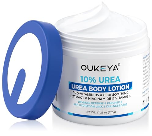 OUKEYA 10% Urea Körpercreme, 320g Intensiv Feuchtigkeitspflege für sehr trockene und raue Haut, schnell einziehend und nicht fettend – Für Hände, Ellbogen, Füße & Körper