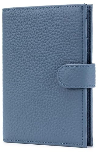 LnxLtw Leather RFID Blocking Passport Holder for Travel Women – Multiple Slim Passport Wallet for Women with Card Slots, Zippered Coin Pocket & Travel Passport Cover Case Gift Ready– Denim Blue
