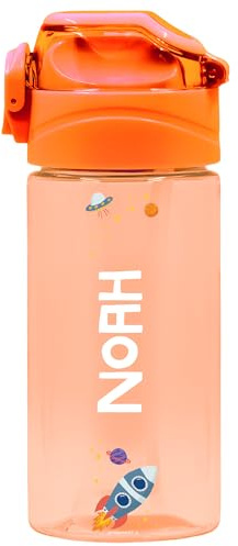gutmarkiert - Kindertrinkflasche Personalisiert mit Strohhalm. Trinkflasche mit Namen und Motiv personalisierbar. Spülmaschinenfest. Auslaufsicherer Deckel. 450ml (Orange)
