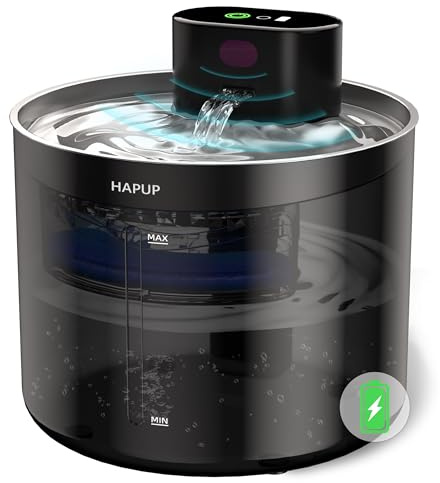 HAPUP Katzenbrunnen Kabellos Katzen Trinkbrunnen für Katze Katzentrinkbrunnen 3L mit Sensor 5000mAh Pumpenfreies Design Edelstahltablett 2 Mode Leise Wasserspender Katzen