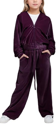 FEOYA Chándal para niñas con capucha Ocio Niños Chándal Deporte Primavera Para Niñas Traje de Jogging Otoño Adolescente Ropa Fresco Terciopelo Bebé Traje Deportivo Fútbol Punto Gris 5 6 Jhare, morado