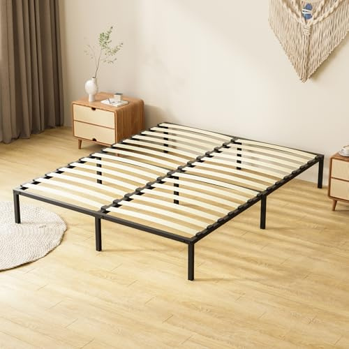 TEENO Sommier 160x200, Sommier à Lattes avec 9 Pieds pour Adulte, Cadre de Lit 160x200 avec Sommier, 2x14 Lattes, 26cm de Hauteur avec Rangement, Lit Deux Places