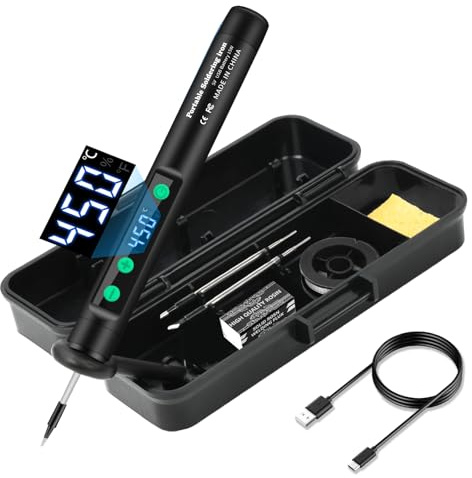 diymore Cordless Soldering Iron Kit with LCD Display Adjustable Temperature 180℃-450℃ Rechargeable Portable Soldering Pen for Electronics Repair, DIY Projects,Jewelry Making