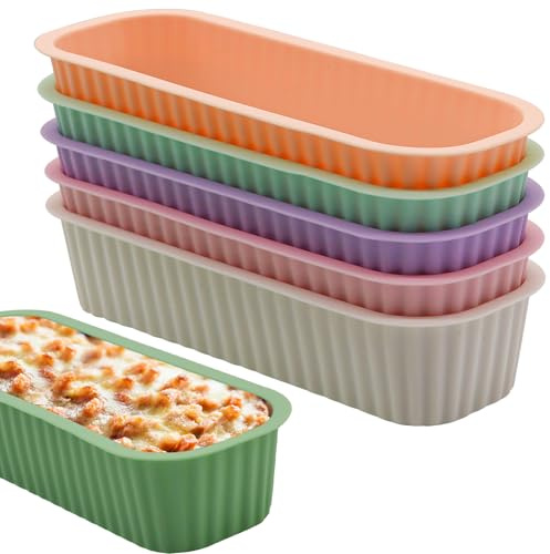 Mu Mianhua 6 Pieces Mini Loaf Tins Silicone Baking Pan, 300ML Mini Silicone Bread Loaf Pans, 6.5x2.4x1.2 Inch Flexible Non-Stick Baking Molds for Cake, Brownie, Meatloaf