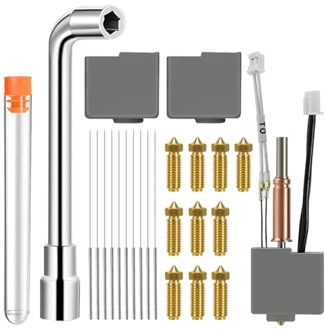 Heißend-Set für 3D-Drucker, 3D Drucker Hotend Druckkopf mit 3 Silikon-Schutzhüllen, 10x Messingdüsen, 10 Reinigungsnadeln &1 Düsen-Schlüssel, Geeignet für Anycubic Kobra 3 /Kobra 3 Combo